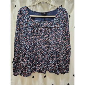 Lucky Brand floral long sleeve square neck peasant top large